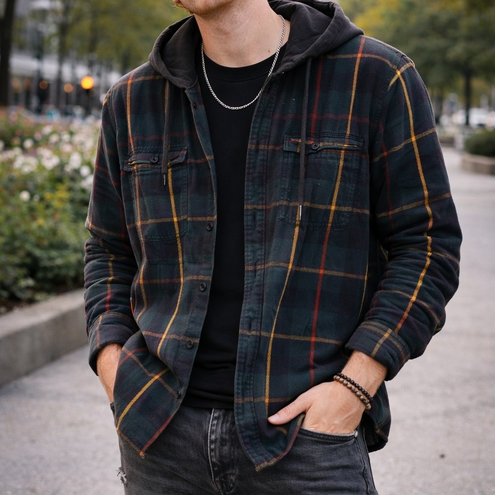 Kolby Size M Hooded Plaid Shacket. Vintage Baggy Grunge 90’s